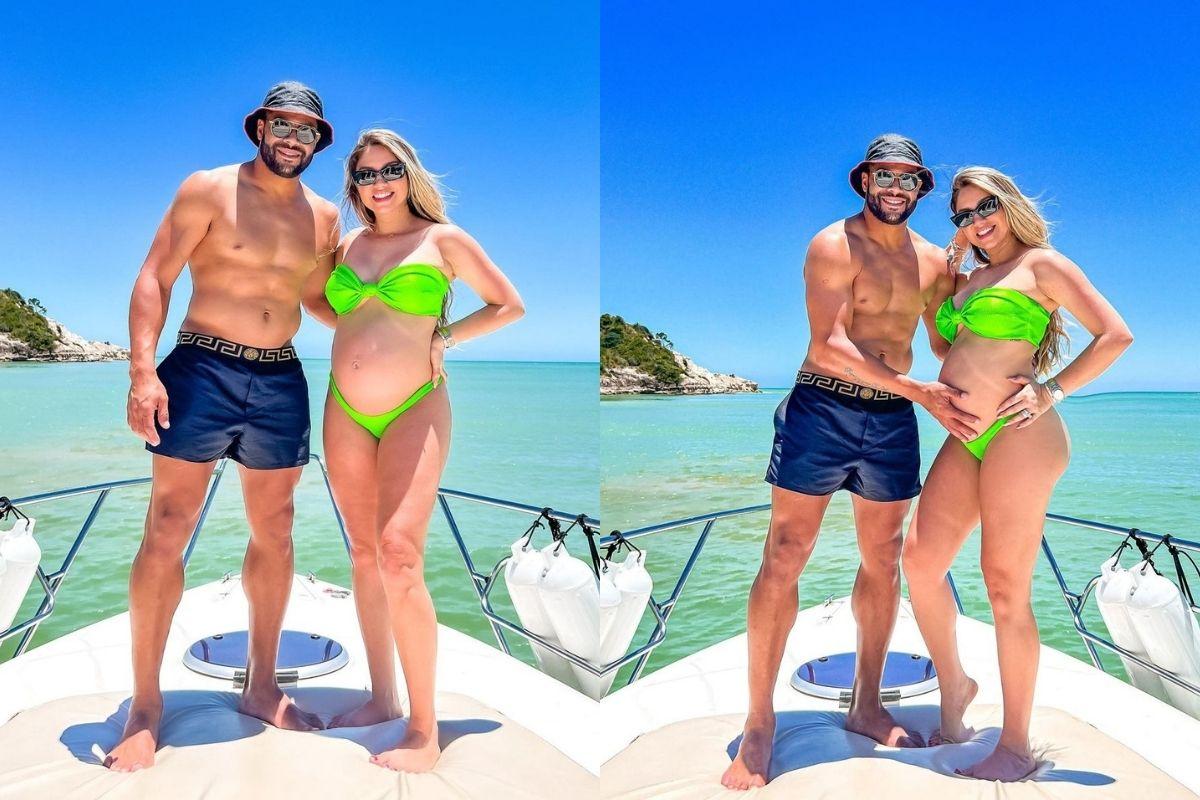 Hulk ao lado da esposa Camila Ângelo que está grávida