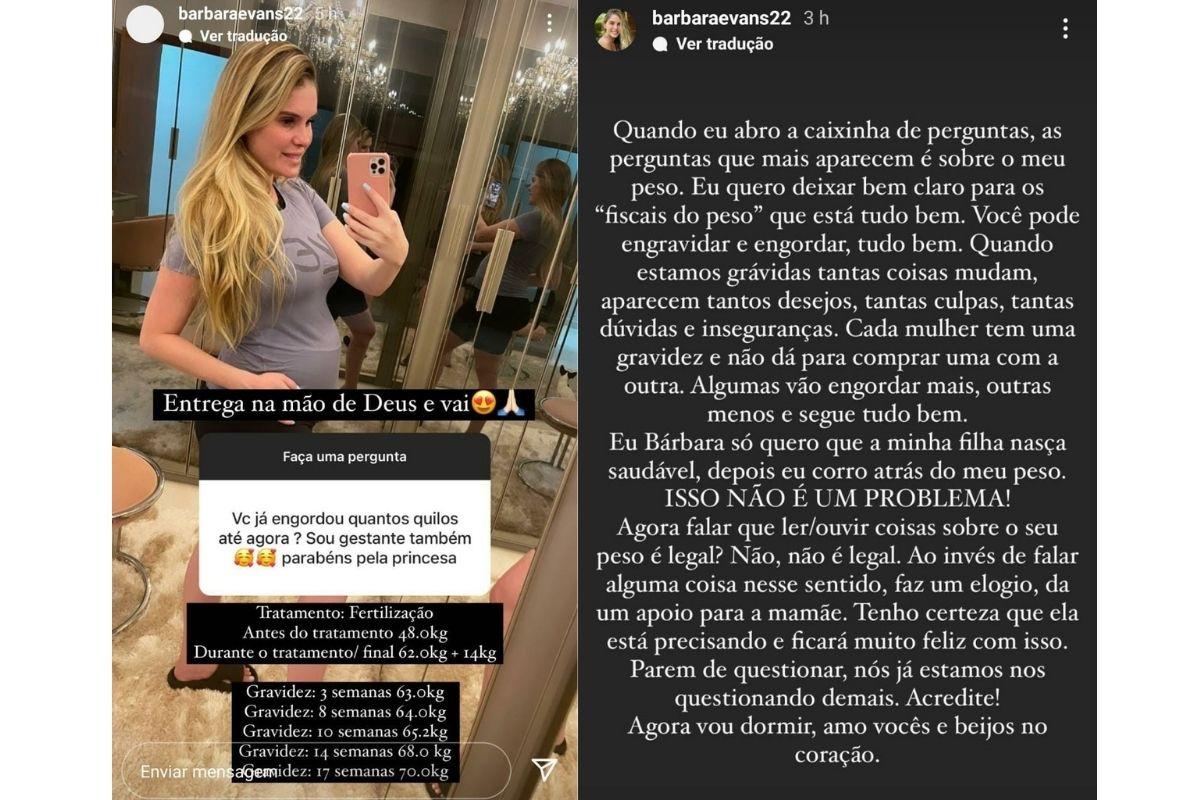 Bárbara Evans rebateu as críticas sobre o aumento de peso na gravidez