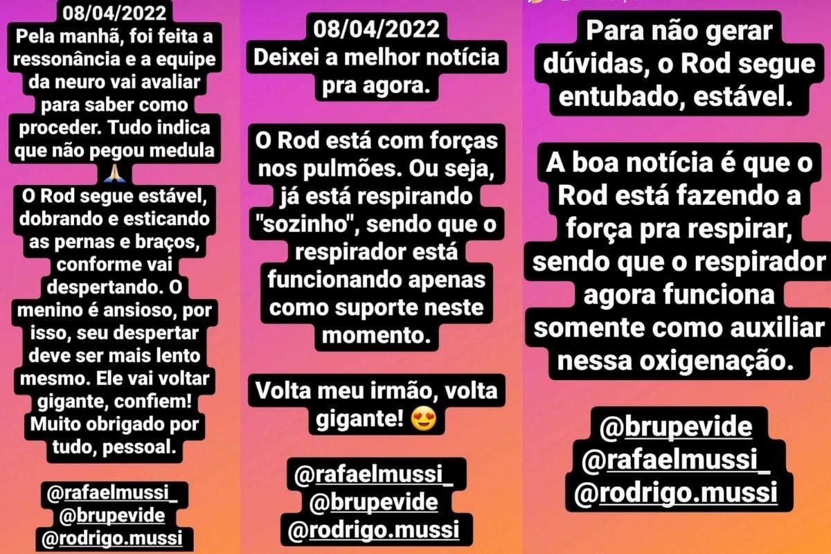 O irmão de Rodrigo Mussi segue atualizando os internautas do estado de saúde do irmão