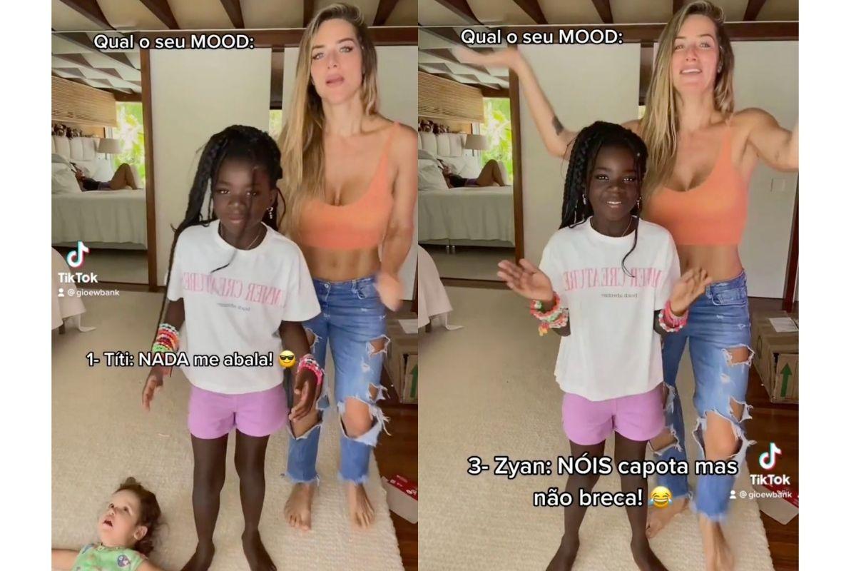 Momento entre a mãe, Giovanna Ewbank, e os filhos, Titi e Zyan