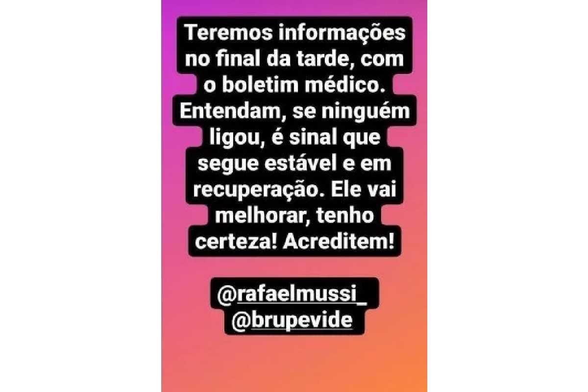 Irmão de Rodrigo Mussi se pronuncia nos stories sobre estado de saúde do ex-BBB