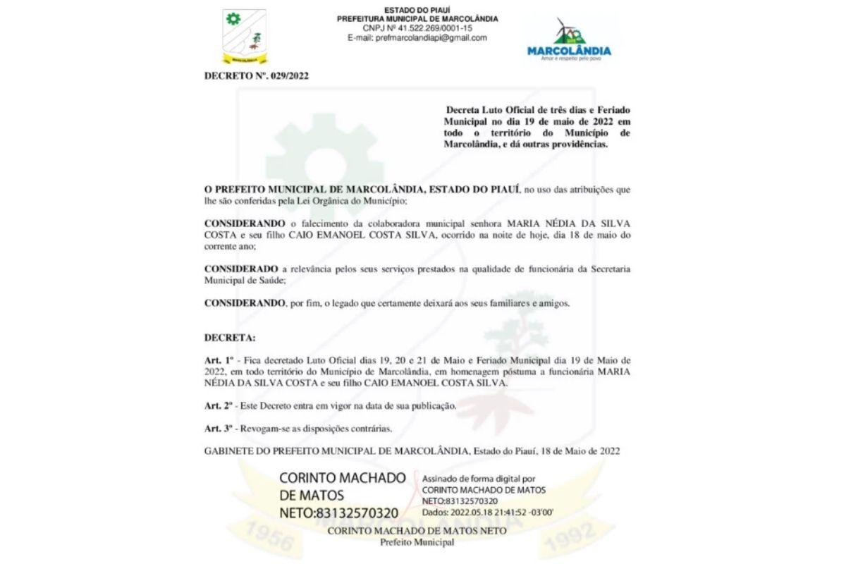 Nota oficial da Prefeitura de Marcolândia