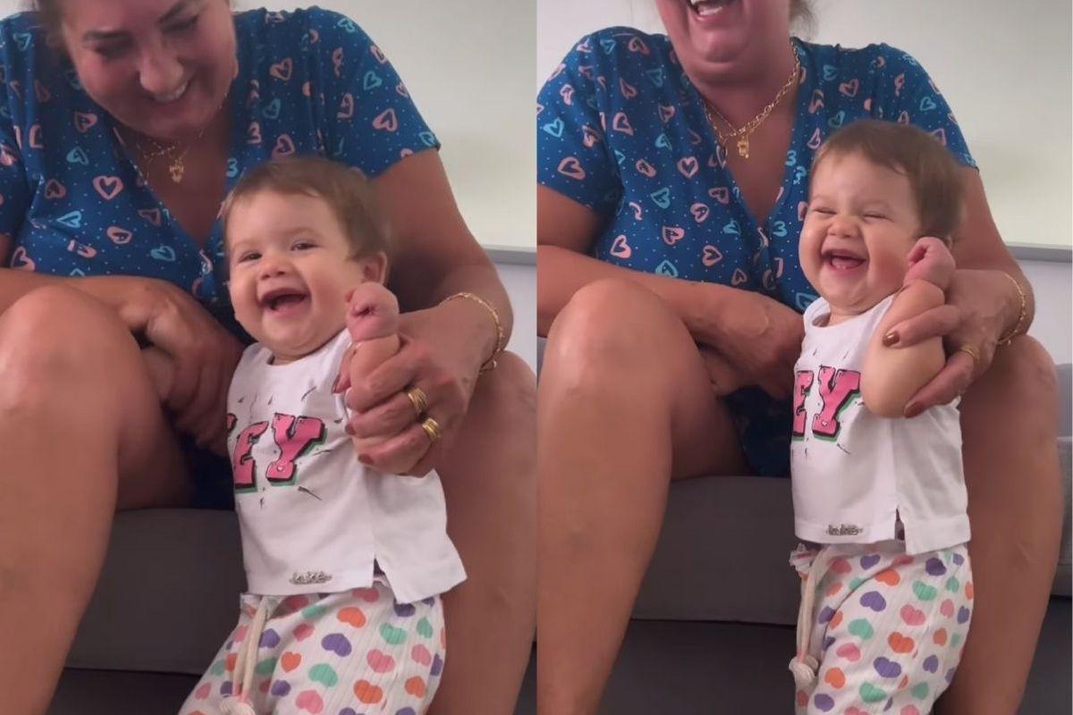 Maria Alice tem crise de risos em vídeo publicado pela mãe, Virginia