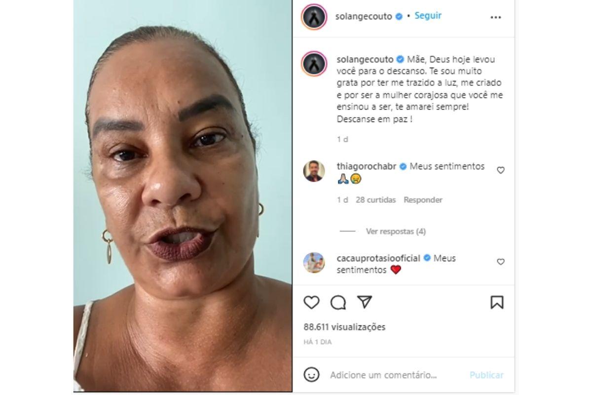 Solange Couto publicou um vídeo no Instagram