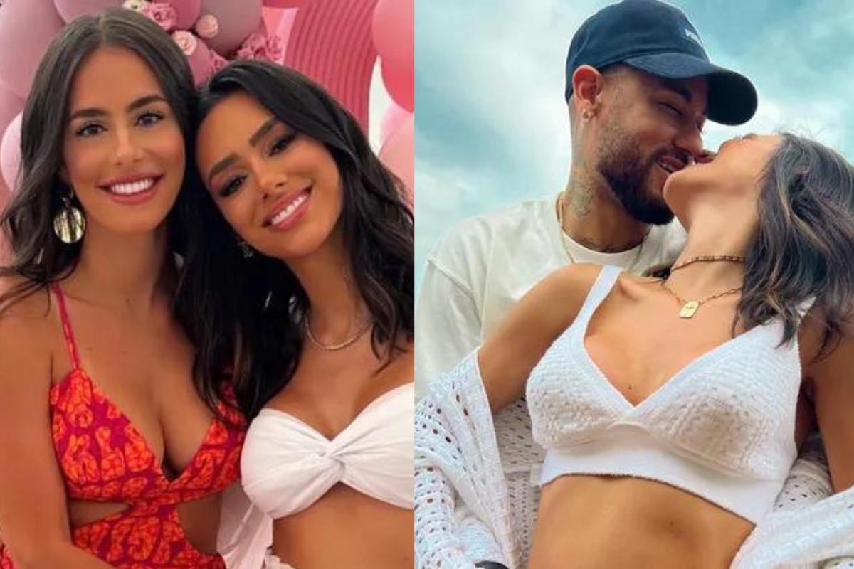 Bruna Biancardi ao lado da irmã à esquerda e Bruna Biancardi com o Neymar à direita
