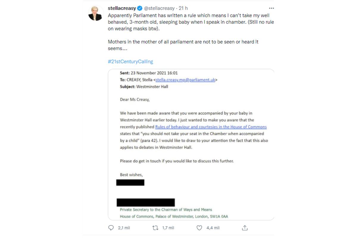A parlamentar inglesa desabafou sobre a situação no Twitter