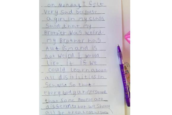 carta para defender irmão autista abre