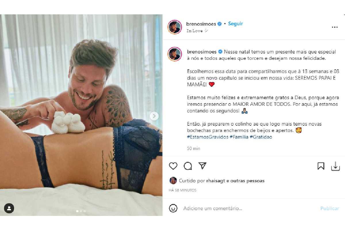 Breno Simões comemorou que será pai com uma publicação no Instagram