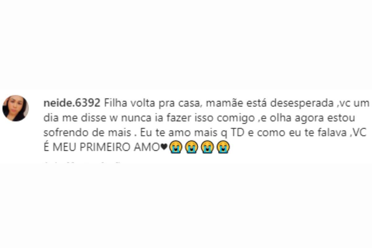 Comentário feito pela mãe da jovem
