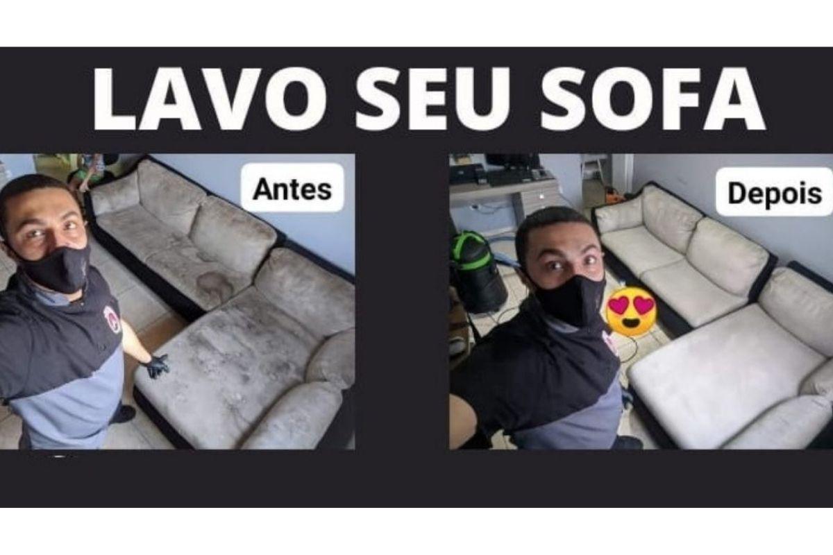 Daniel mostrou um "antes X depois" de um sofá com seus serviços