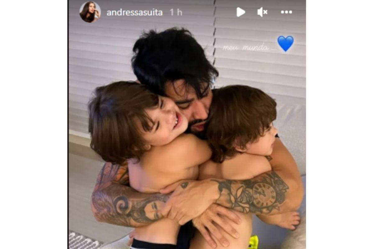 Gusttavo Lima aparece com os filhos após ser internado às pressas em Goiânia