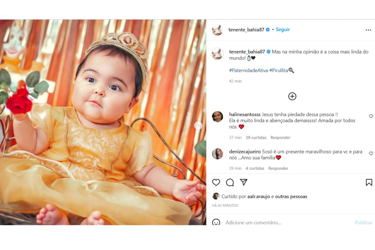 Tenente Bahia publicou uma foto da filha para rebater o comentário do seguidor