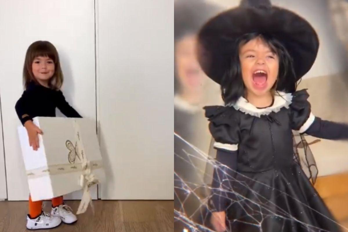 Zoe fantasiada de bruxa para o Halloween