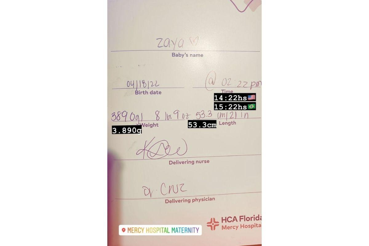 Hulk postou o registro da filha, Zaya
