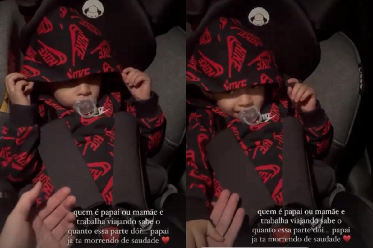 Murilo Huff se emociona ao se despedir do filho