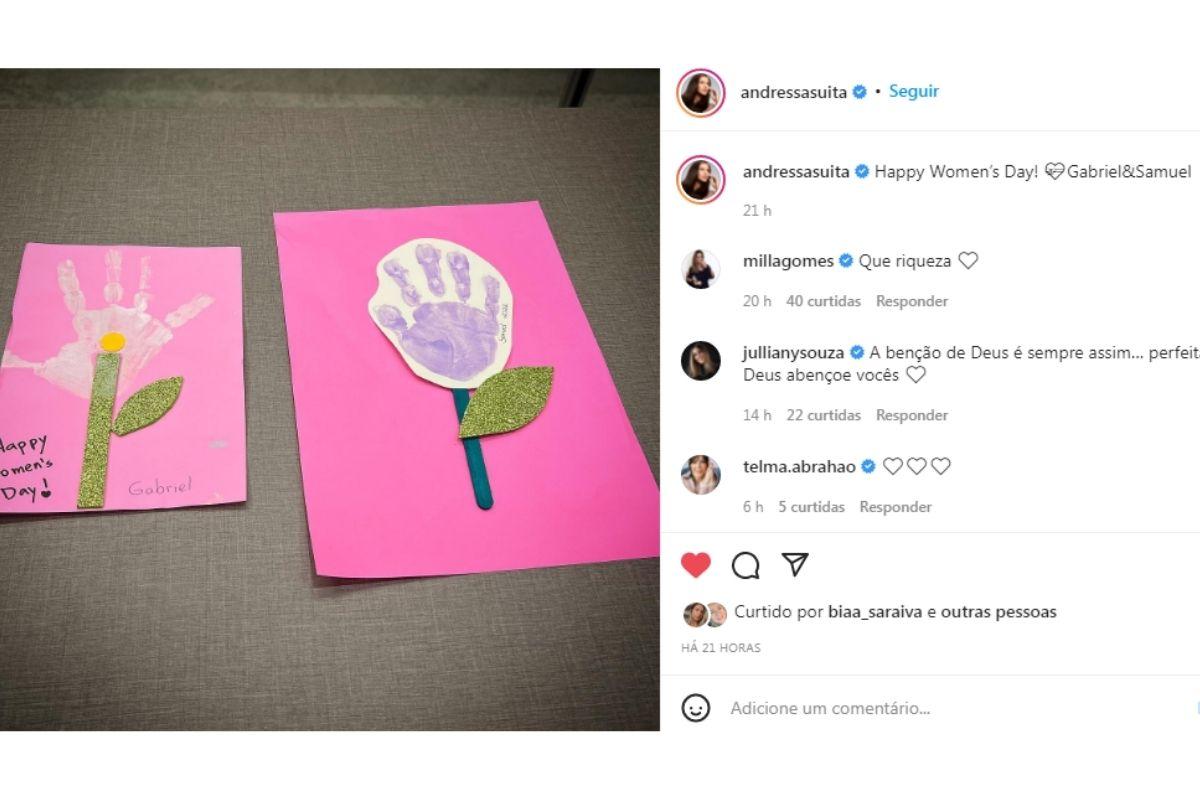 Andressa Suita recebe homenagem dos filhos e posta em redes sociais