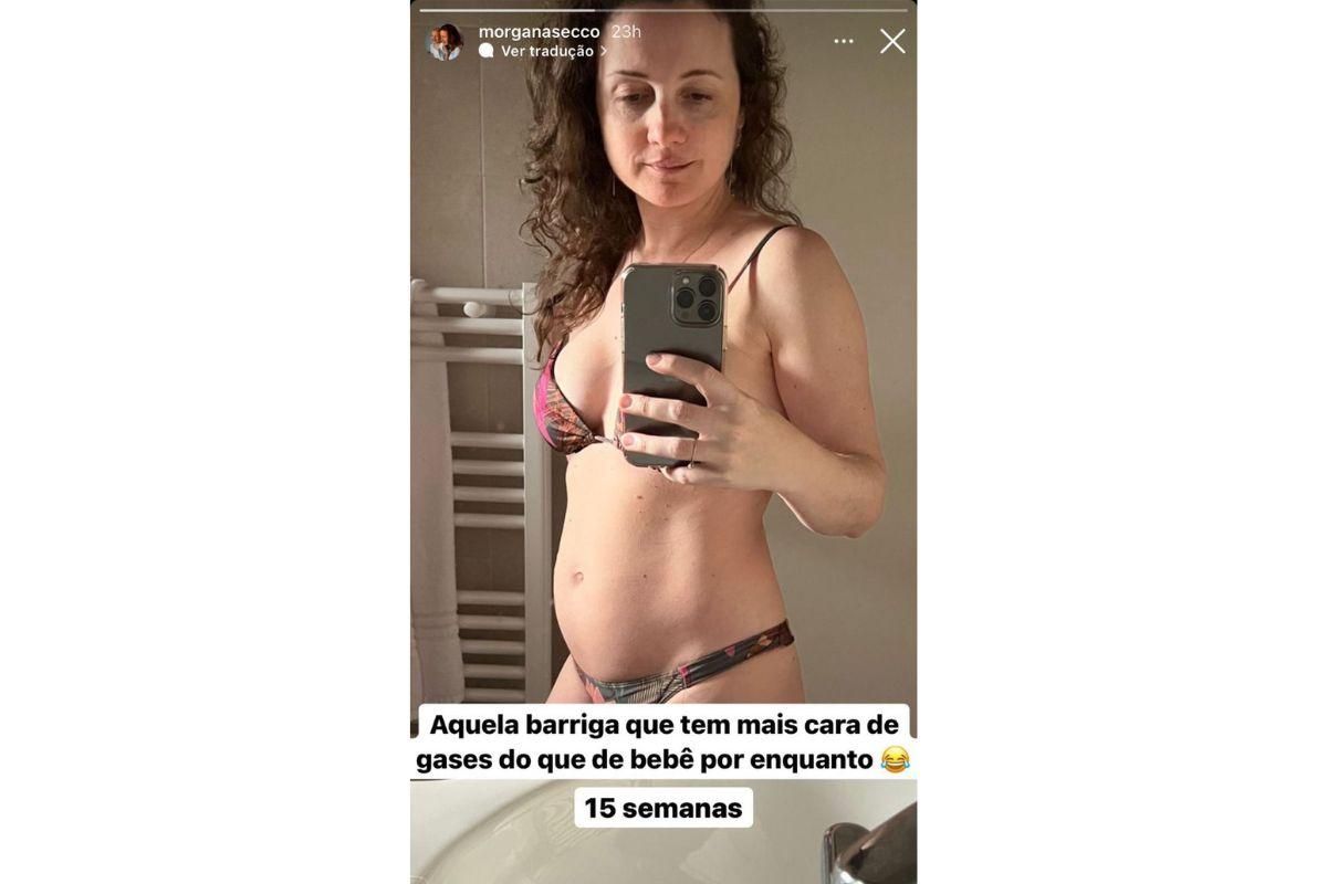 Mãe de Alice mostra tamanho da barriga de 15 semanas da segunda gravidez: "Tem mais cara de gases"
