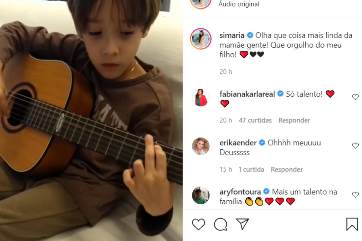 Simaria filmou o menino enquanto ele tocava uma música no violão