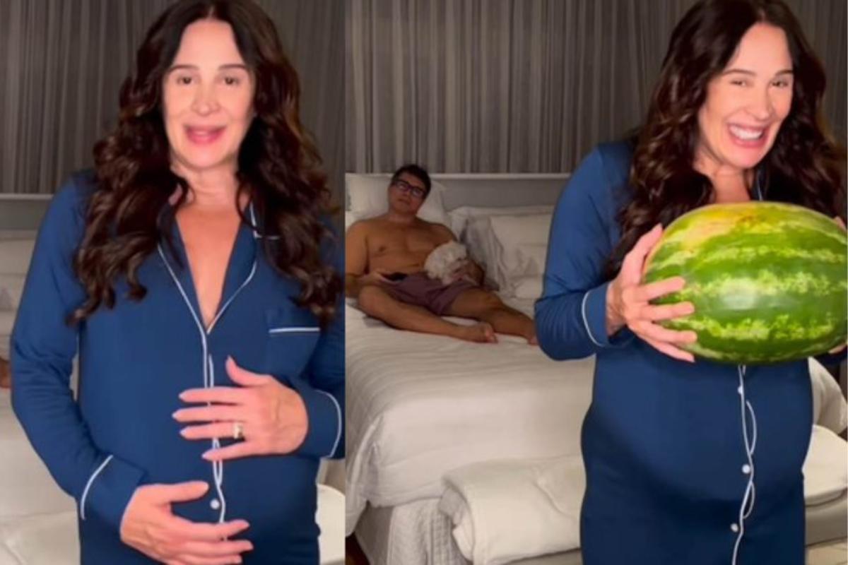 Claudia Raia segurando uma melancia