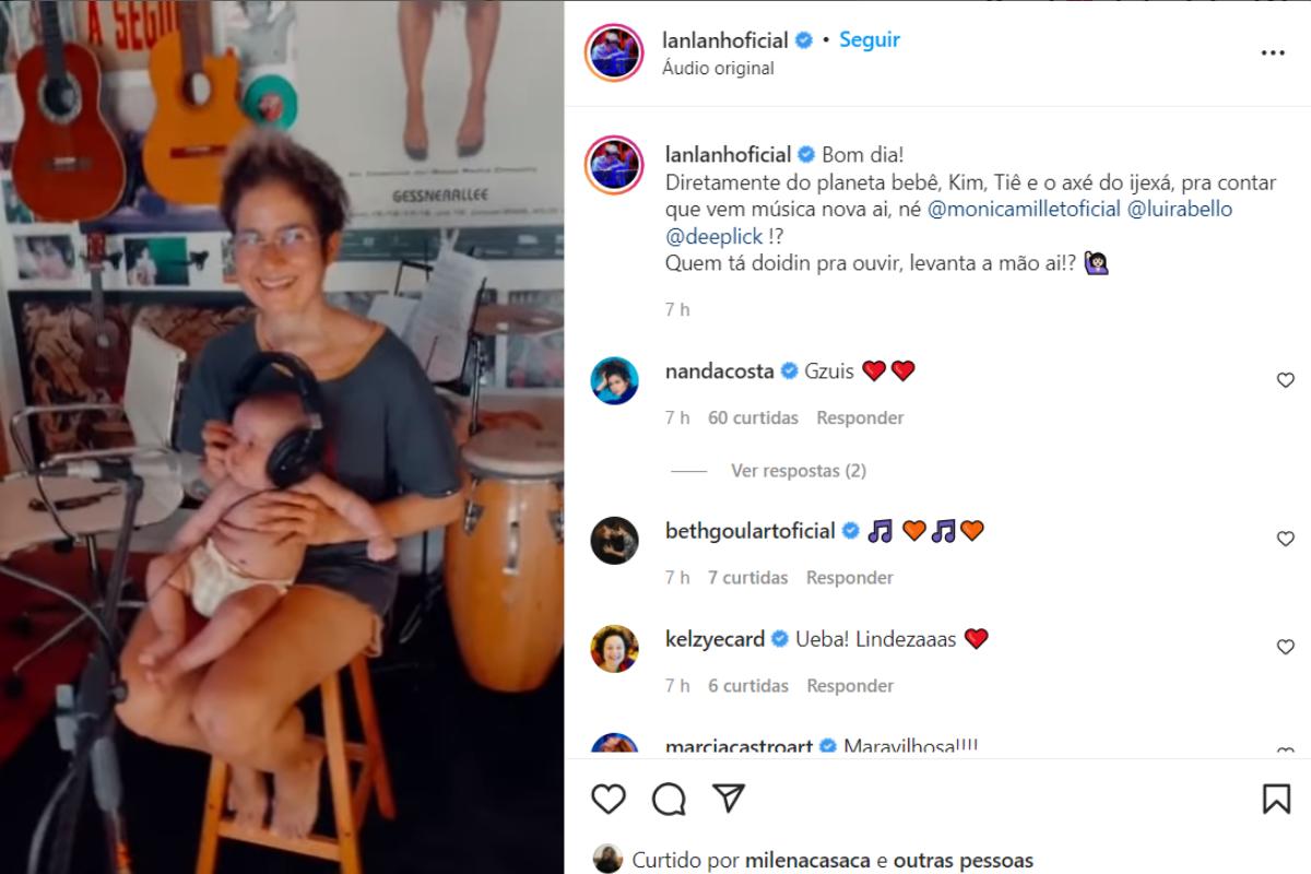 Kim e Tiê juntas com a mãe durante gravação da nova música