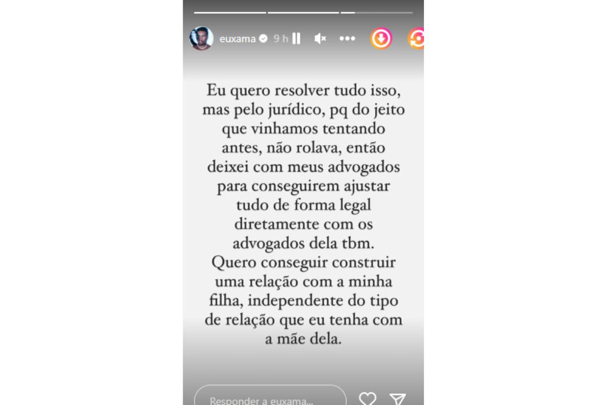 Xamã se pronunciou depois de ser chamado de pai ausente pela mãe de sua filha