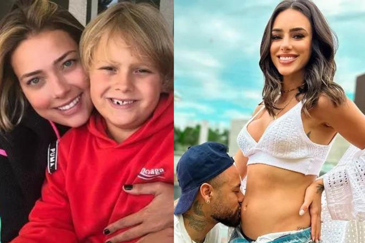 Carol Dantas com Davi Lucca à esquerda e Neymar com Bruna Biancardi à direita