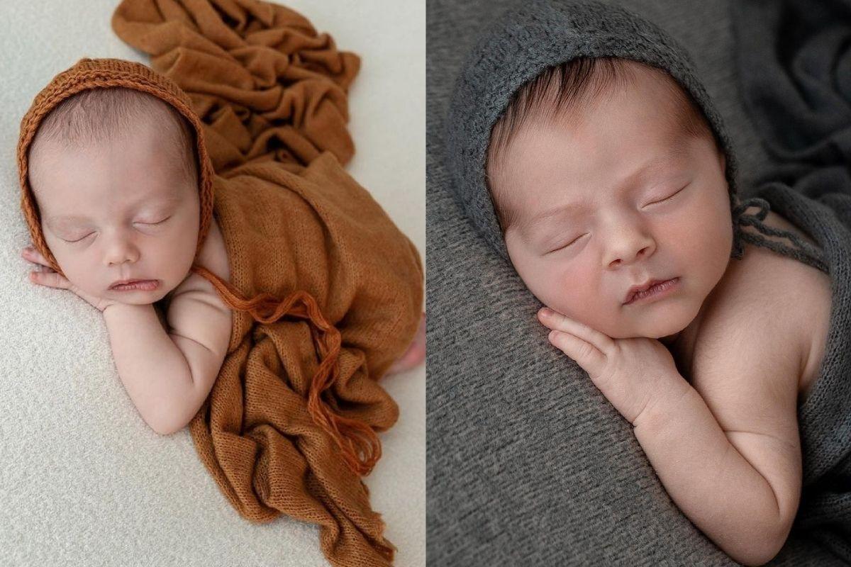 As cores, tecidos e dinâmicas do ensaio newborn são escolhidos de acordo com o que faz sentido para cada família