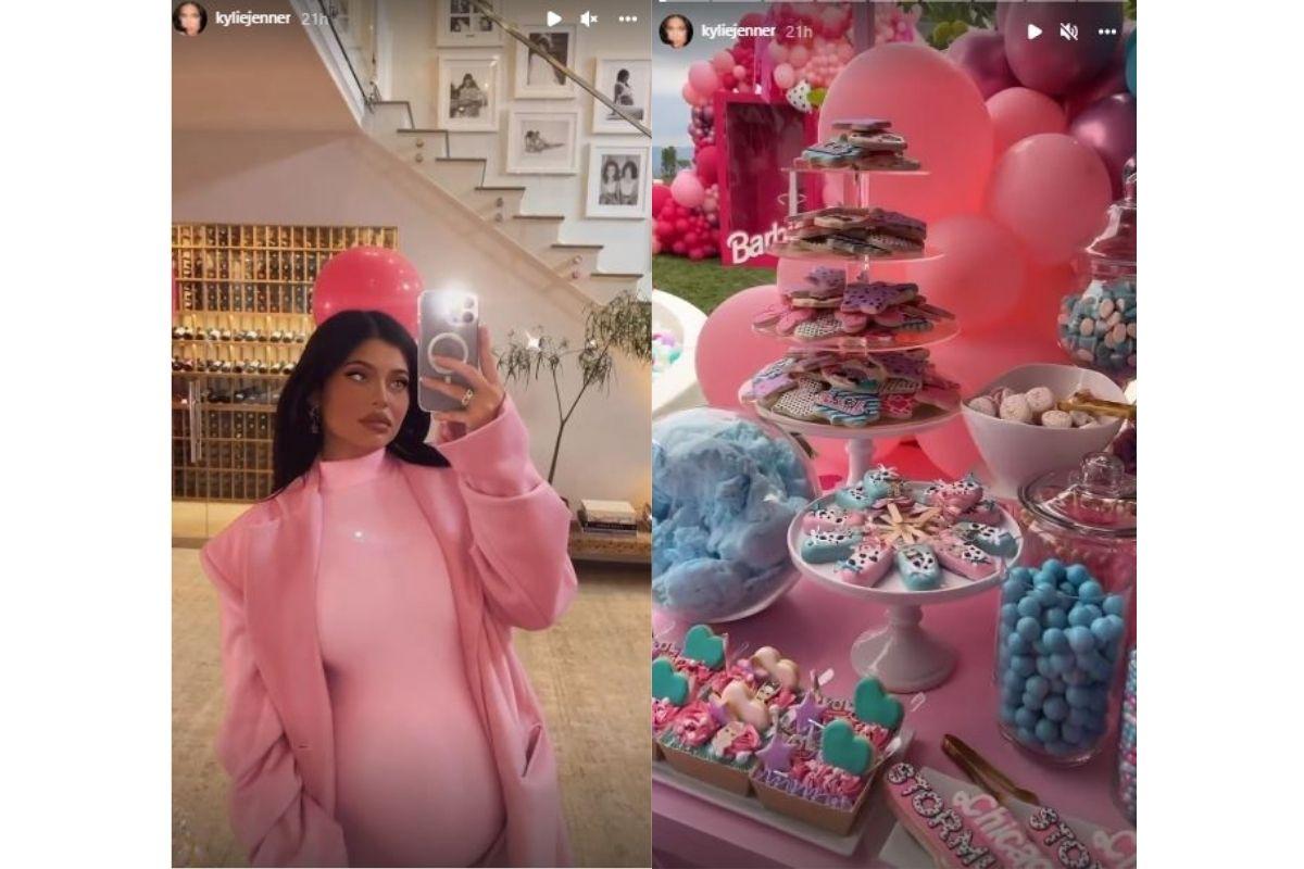 Kylie aproveitou para exibir a barriga de gestante
