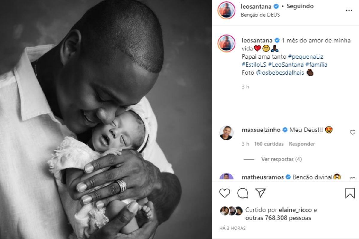 Léo Santana comemora primeiro mesversário da filha, Liz, com foto cheia de amor