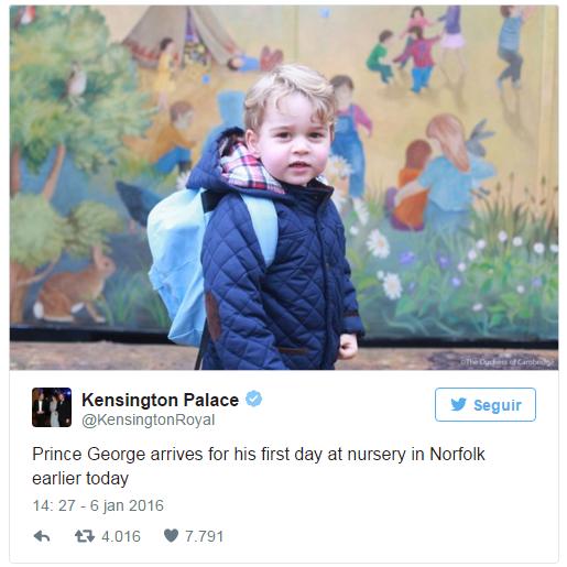 Príncipe George em seu primeiro dia na escola (Foto: Divulgação)