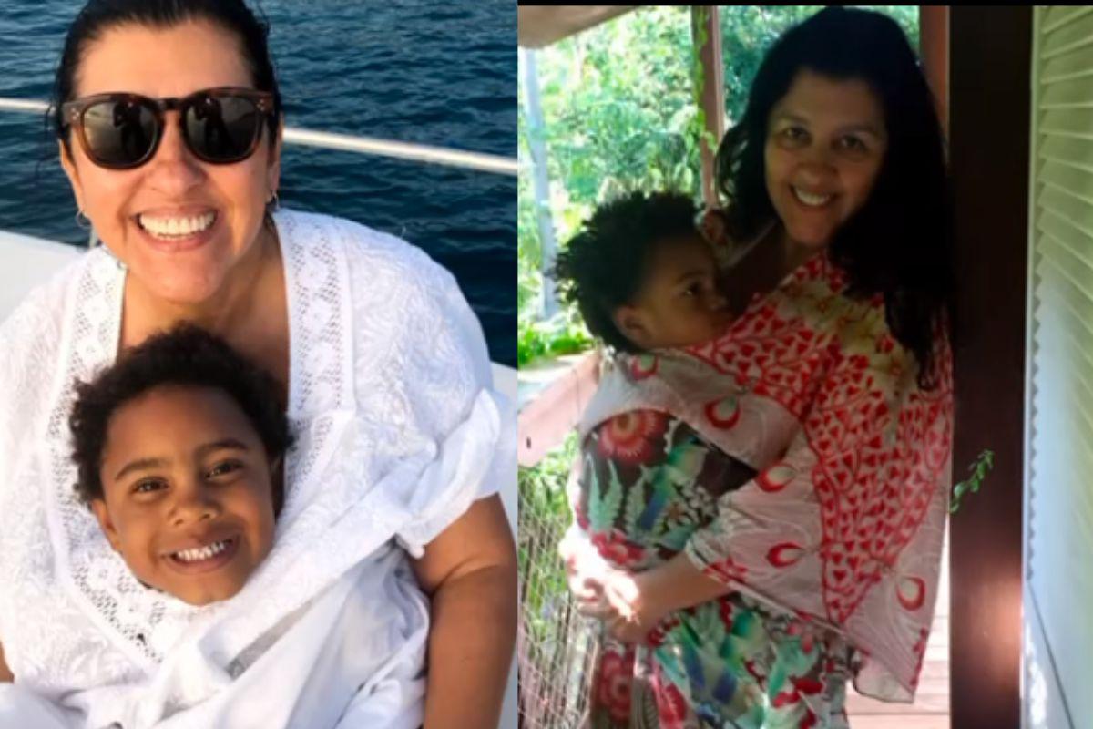 Regina Casé com o filho mais novo, Roque