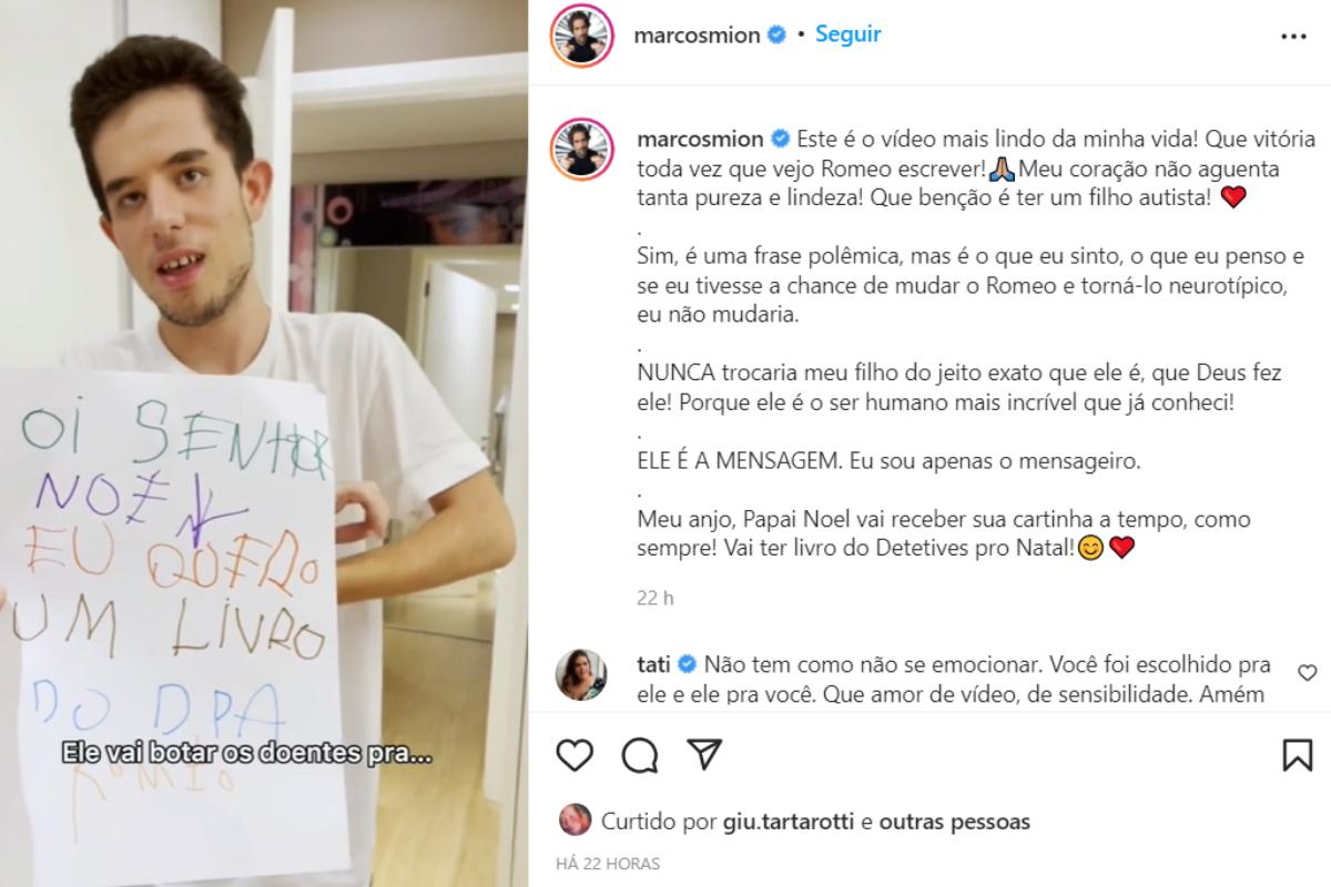 Marcos Mion celebrou a carta natalina de Romeo