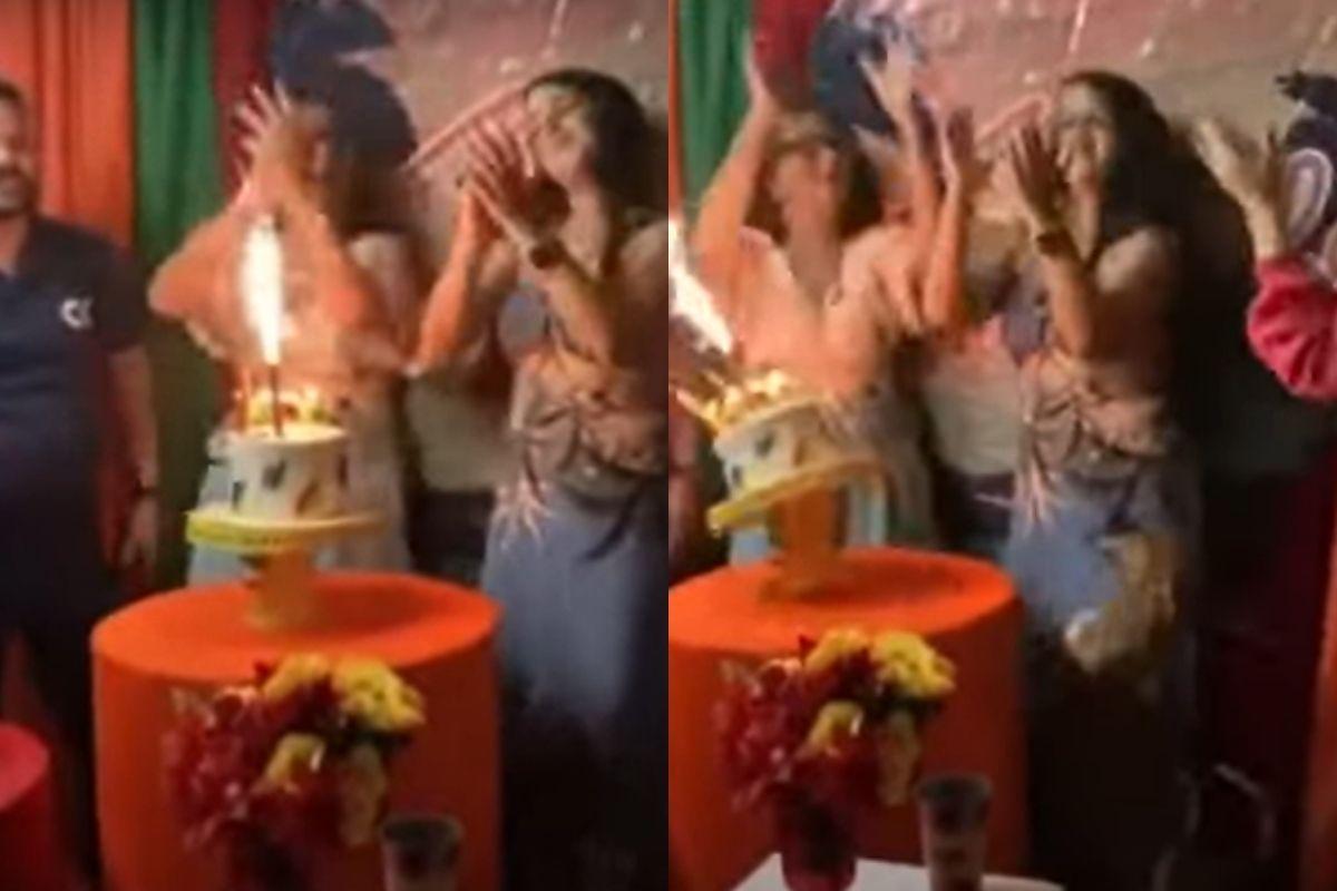 Cachorro derruba bolo em festa de aniversário