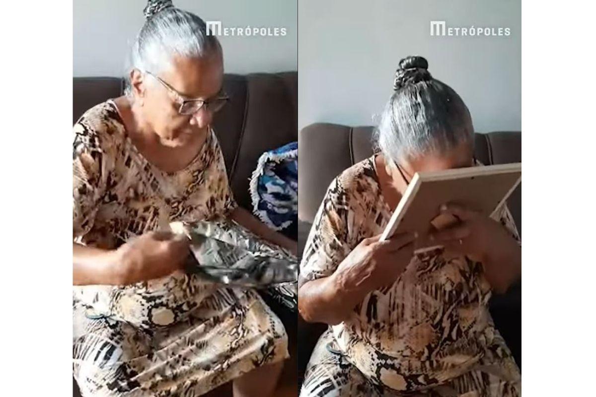 Dona Maria ficou emocionada ao ver os filhos reunidos na foto