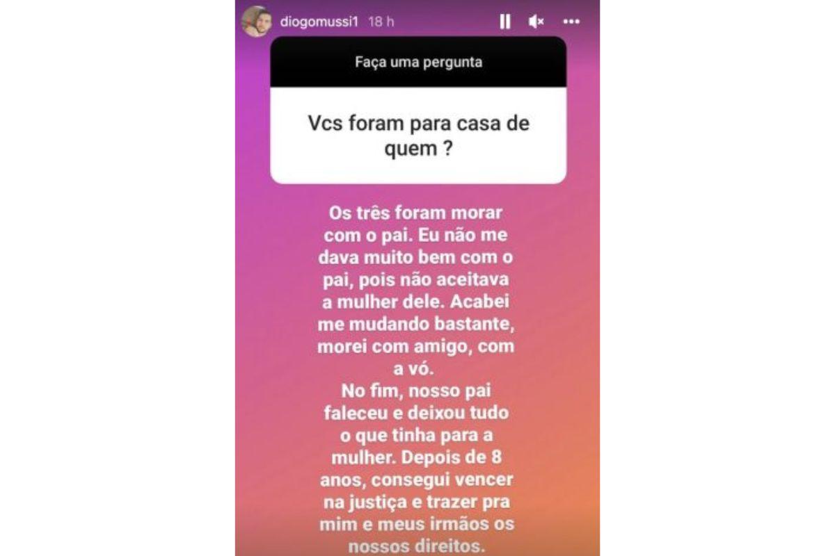 Diogo contou sobre ele e os irmãos terem ido morar com o pai