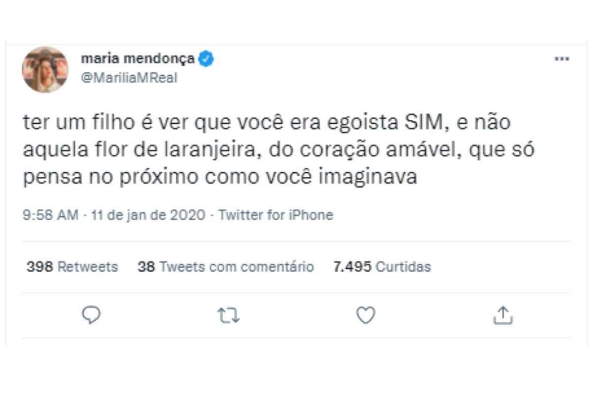 Marília falou sobre maternidade no Twitter