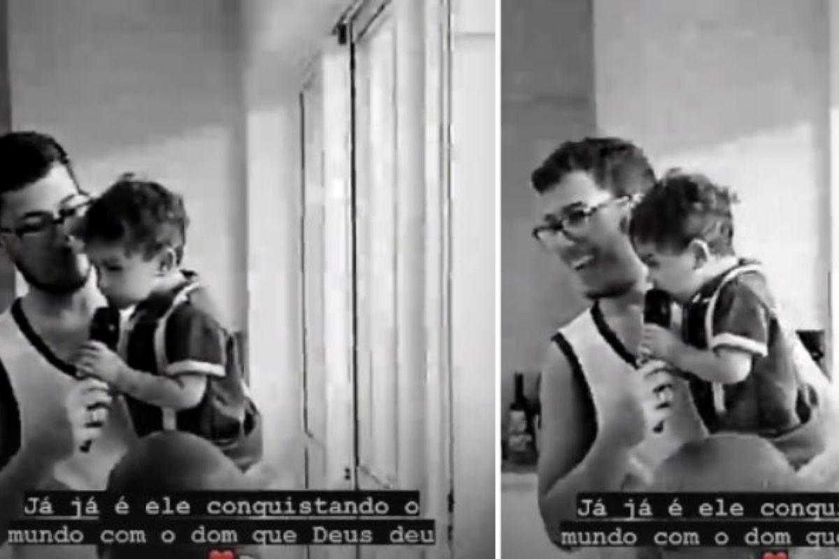 Leo apareceu cantando no colo do tio