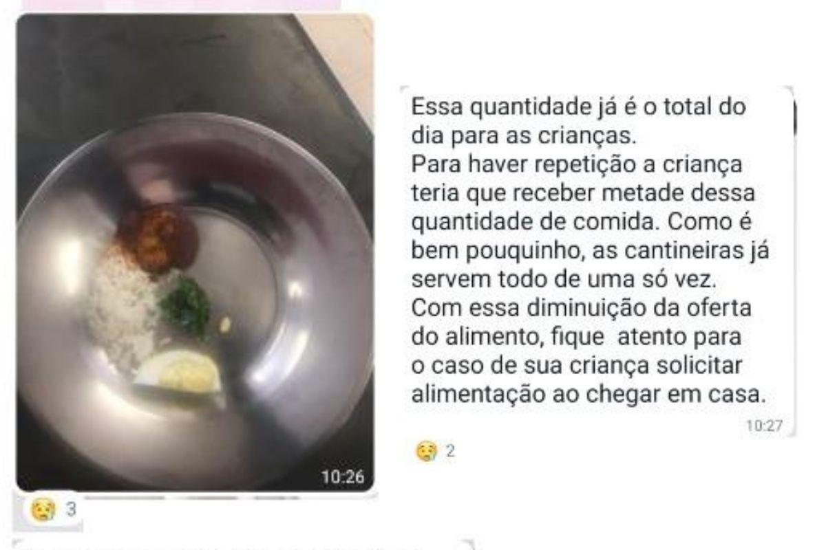 Escola informa pais de EMEI no Belo Horizonte sobre racionamento de alimento (Foto: reprodução/Redes Sociais)