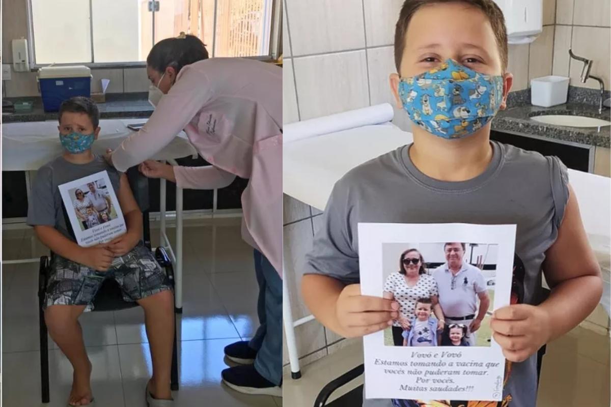 Caio homenageou os avós durante aplicação da primeira dose