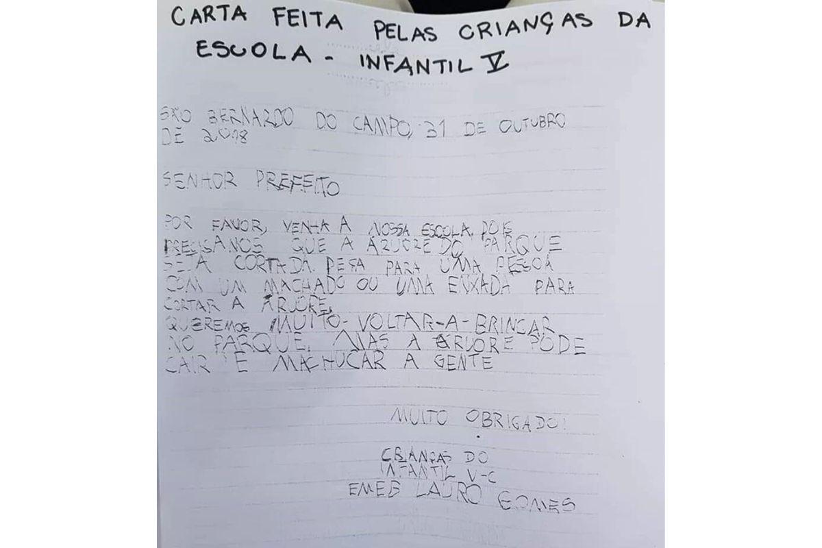 A carta foi escrita pelas crianças