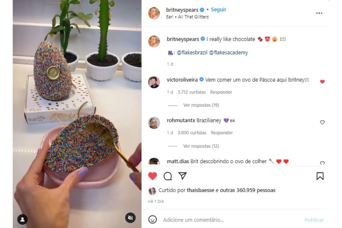 Britney Spears chama a atenção dos brasileiros ao mostrar vídeo de Ovo de Páscoa feito em Rondônia