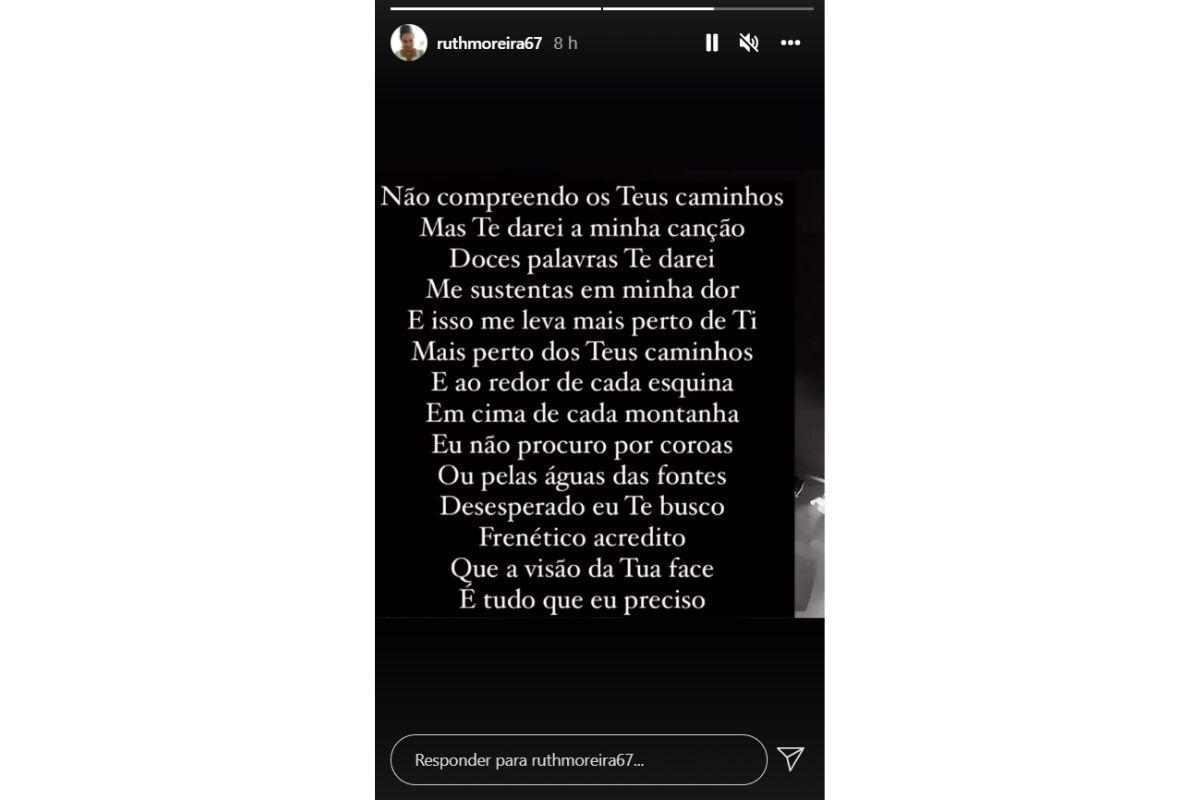Ruth Moreira publica mensagem de fé nas redes sociais