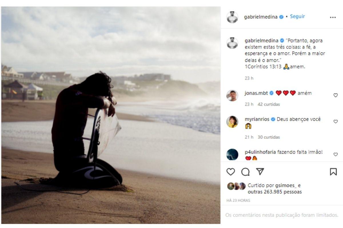 Gabriel Medina fez um desabafo no Instagram
