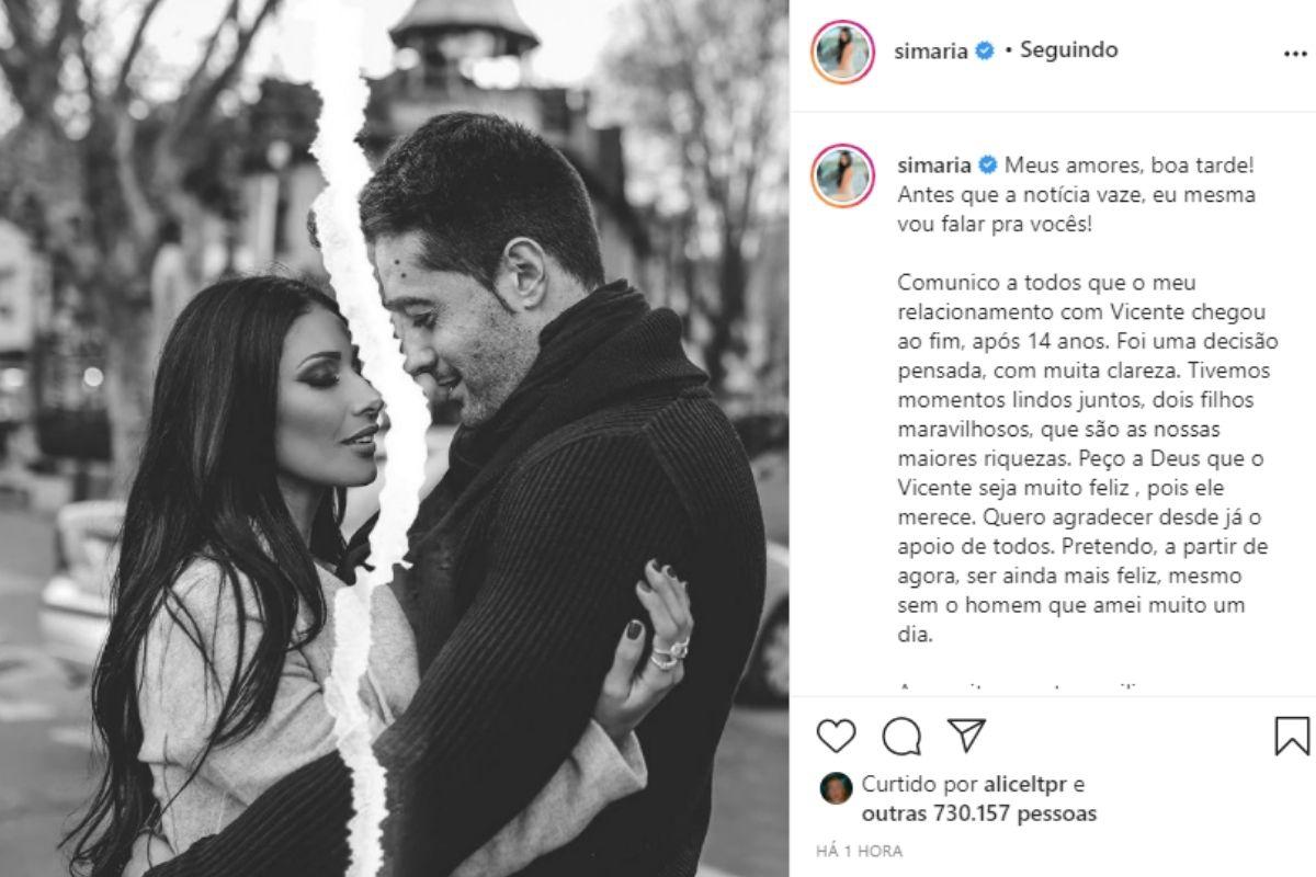 Simaria se separa do marido após 14 anos juntos