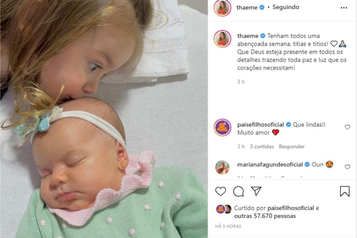 Thaeme compartilha foto das filhas, Liz e Ivy