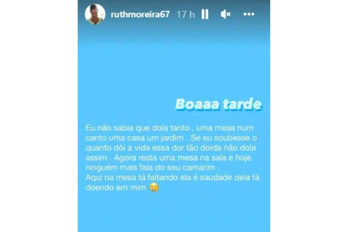 Ruth publicou um stories no Instagram