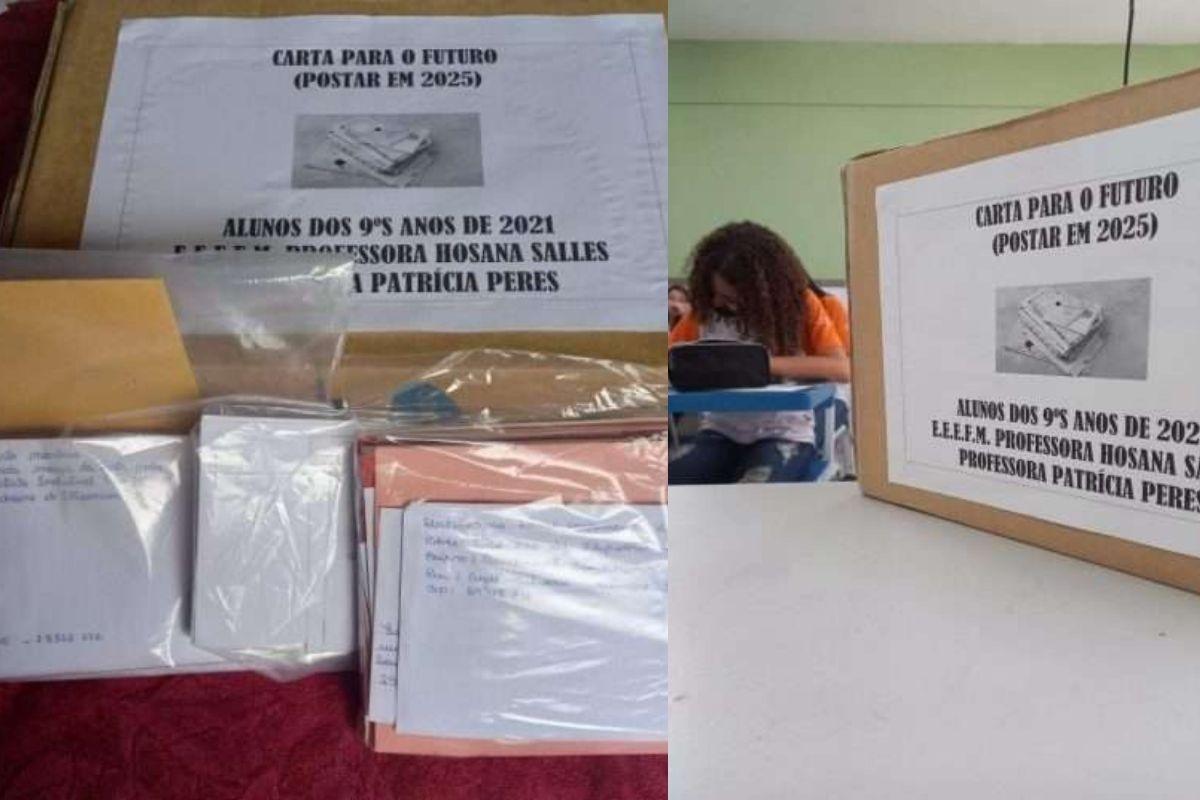 A professora recolheu as cartas do ano passado e vai entregar em 2025
