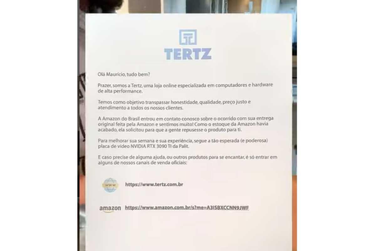 Amazon entrou em contato com marca parceira para resolver o problema da falta de entrega da placa de vídeo (Foto: Reprodução/Instagram/@maurisousa_)