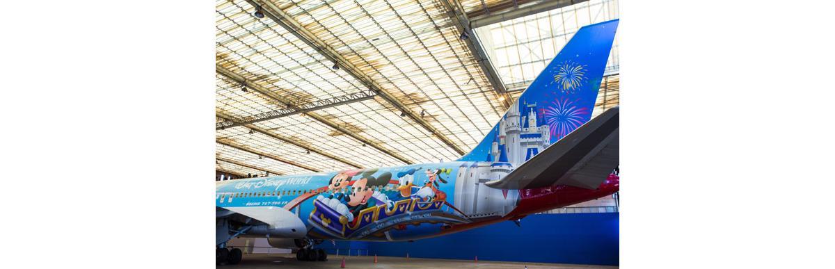 O "Avião dos Sonhos", da TAM, é decorado com adesivos dos personagens da Disney (Foto: Guilherme Kardel)