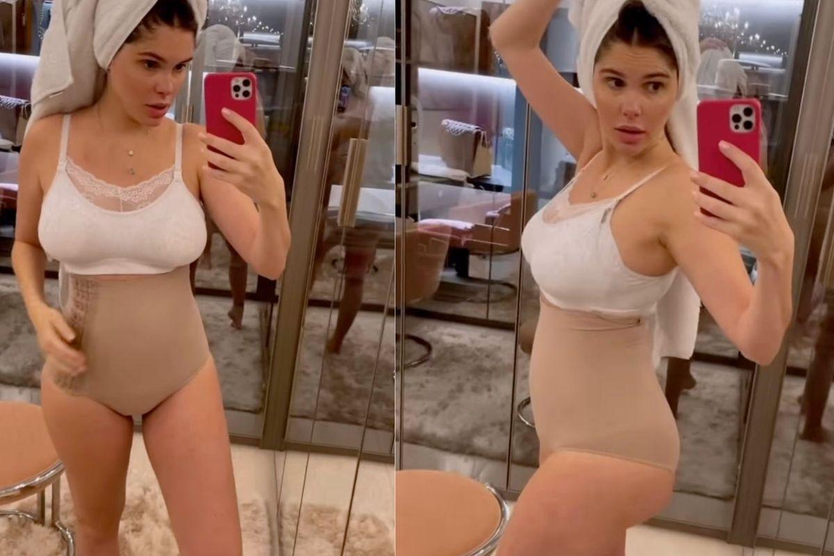 A modelo mostrou a barriga após 17 dias de parto